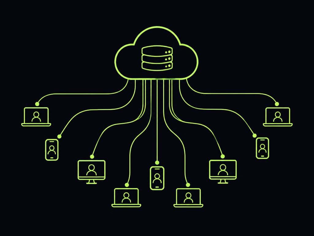 Cloud verbunden mit vielen Geräten – Sinnbild für SaaS-Plattformen