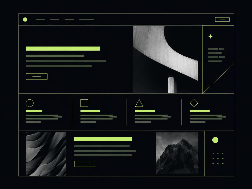 Klares Website-Layout mit Raster und Typografie – Sinnbild für Webdesign