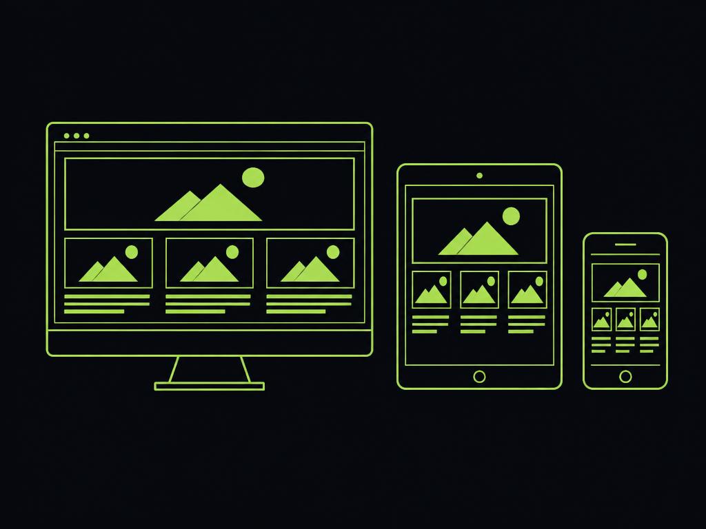 Dasselbe Layout auf Monitor, Tablet und Smartphone – Sinnbild für mobiles Design