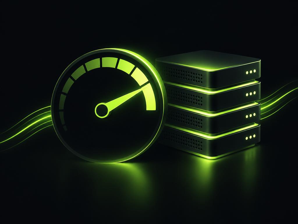 Tachometer neben Servern – Sinnbild für schnelle Ladezeiten